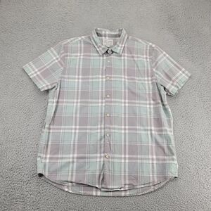Lucky Brand Shirt Mens Large Gray Plaid Button Up Casual Short Sleeve‎